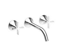 KKXXYQFC Basin Mixer Tap Bathroom Sink Taps 3 Hole Wall Mounted Hot and Cold 360° Rotating Double Cross Handle White Lavatory Faucet