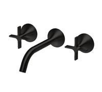 KKXXYQFC Basin Mixer Tap Bathroom Sink Taps 3 Hole Wall Mounted Hot and Cold 360° Rotating Double Cross Handle White Lavatory Faucet