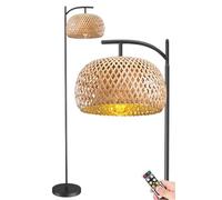 KKXXYQFC Battery Operated Woven Rattan Floor Lamp with Remote Cordless Dimmable Bamboo Light Tall Standing Lamp for Living Room Bedroom Office - Wireless Timer Feature