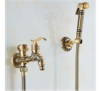 KKXXYQFC Bidets Faucets Antique Brass Floral Pattern Single Cold Bathroom Wall Handheld Hygienic Spray Wash Toilet Faucets Muslim Toilet Antique Brass C