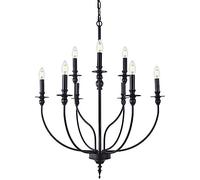 KKXXYQFC Black Vintage Industrial Chandelier Restaurant Hanging Light Fixture 2-Tier 9-Candle American Country for Living Room, Foyer, Pendant Fixtures Marriage