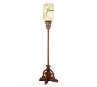 KKXXYQFC Chinese Style Decorative Rosewood Floor Lamp with Hand-Painted Fabric Shade & Remote Control - Classic Vertical Standing Lamp for Living Room Reading and Work