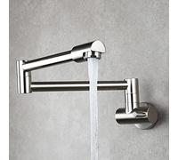 KKXXYQFC Copper Single Cold Kitchen Faucet, Rotating Folding Stretch Sink, Handle Pot Filler with Double Joint Swing Arms, 1 Hole Wall Mounted,Gold(Brushed)