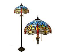 KKXXYQFC Dragonfly Floor Lamp - Mediterranean Blue Stained Glass, Pull Chain, for Bedroom & Living Room - Elegant Reading Lamp