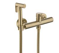KKXXYQFC Handheld Brass Bidet Sprayer, Wall Mounted Faucet, Cold and Hot Water, 1.5m Spring Hose(Brushed Gold)