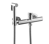 KKXXYQFC Handheld Brass Bidet Sprayer, Wall Mounted Faucet, Cold and Hot Water, 1.5m Spring Hose(Chrome)
