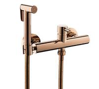 KKXXYQFC Handheld Brass Bidet Sprayer, Wall Mounted Faucet, Cold and Hot Water, 1.5m Spring Hose(Rose Gold)