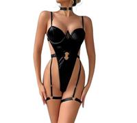 KKXXYQFC High Waist Bodysuit For Women Buttoned Thong With Garters Underwire Wrapping V Neck Spaghetti Strap
