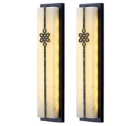 KKXXYQFC Long Linear Marble Wall Light 2 Pack Alabaster Wall Sconce Lighting Black Brass Wall Lamp Chinese Style Stone Wall Mount Lighting LED Dimming Bathroom Vanity Light Fixture For Living Room Hal