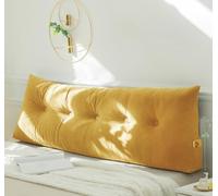 KKXXYQFC Luxury Velvet Triangle Headboard Cushion for Double/King Size Beds, Supportive Backrest Pillow for Reading & Resting, 200 x 40 x 12 cm (100 x 40 x 12 cm, Yellow)