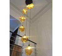 KKXXYQFC Multi Lights Glass balls Chandelier Spiral for Staircase Duplex Building Pendant Light Villa Hollow Living Room Small Apartment Loft Rotating Long