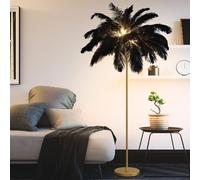 KKXXYQFC Natural Ostrich Feather Floor Lamp - Ele Atmosphere Lighting Eye Protect Reading Lamp for Bedroom & Living Room Decor Corner Light G4x6 Black h
