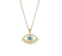 KKXXYQFC New Blue Crystal Devil Eye Stainless Steel Necklace For Women Luxury Shining Female Party Girls Neck Chain Jewelry