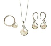 KKXXYQFC Pearl Set for Mother S925 Jewelry Four-Piece Set Female Light Fashion Birthday Gift for Elders Necklace, 925,Earrings Household faucets