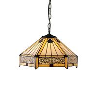 KKXXYQFC Pendant Light, Vintage Cream Mission Style Stained Glass Hanging Light Chandelier for Kitchen Island Sink Living Dining Room Foyer Counter Hallway,16in lampshade