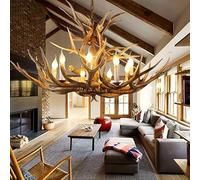 KKXXYQFC Resin Antler Chandelier 8 Lights Brown Rustic Deer Double Layer Style Light Fixtures (8 14 Antler)