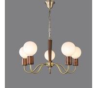 KKXXYQFC Retro American Magic Bean Chandelier, Walnut Wood and Copper Antique Ceiling Lamp, Rustic Lighting, Mid-Century Lighting,5 heads