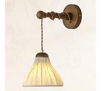 KKXXYQFC Rustic Pleated Fabric Wall Sconce Vintage Wooden Hanging Wall Lamp E27 Wall Mount Light With White Shade Wabi-sabi Wall Light For Bedroom Living Room Hallway Kitchen Dining Room Farmhouse