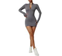 KKXXYQFC shapewear Zipper Jumpsuit Women's Tracksuit Bodysuits Yoga Set Workout Gym Clothes Long Sleeve Yoga Jumpsuits One Piece-tea Coffee Color-l