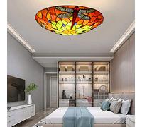 KKXXYQFC Stained Glass Ceiling Lamp Dragonfly Flush Mount Ceiling Light 3 Lights 16Inch Fixtures with Orange Green Shade Pendant Light for Bedroom, Dining, Corridor, Kitchen, Balcony,Hotel Bar Cafe