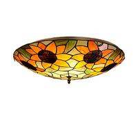 KKXXYQFC Stained Glass Flush Mount Ceiling Light Handcrafted Stained Glass Ceiling Lamp Floral Victoria Decorative Chandelie for Dinner Room Living Room Bedroom Corridor,sunflowers,20inch