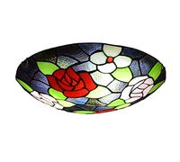 KKXXYQFC Stained Glass Flush Mount Ceiling Light Handcrafted Stained Glass Ceiling Lamp Floral Victoria Decorative Chandelie for Dinner Room Living Room Bedroom Corridor,roses,12inch