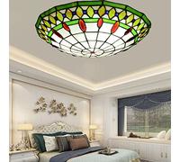 KKXXYQFC Style Ceiling Light Fixtures 16" Wide Stained Glass Ceiling Lamp 3-Light Antique Victorian Style Flush Mount Ceiling Lights for Hallway, Bedroom, Kitchen, Dinner Room, Bathroom,Green