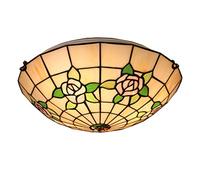 KKXXYQFC Style Flush Mount Fixtures LED Ceiling Lamp 16 Inch Multicolor Rose Stained Glass Round Shade Ceiling Light for Bedroom Hotel,Pink