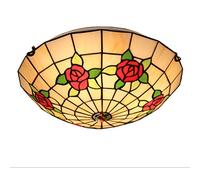 KKXXYQFC Style Flush Mount Fixtures LED Ceiling Lamp 16 Inch Multicolor Rose Stained Glass Round Shade Ceiling Light for Bedroom Hotel,red