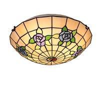 KKXXYQFC Style Flush Mount Fixtures LED Ceiling Lamp 16 Inch Multicolor Rose Stained Glass Round Shade Ceiling Light for Bedroom Hotel,Blue