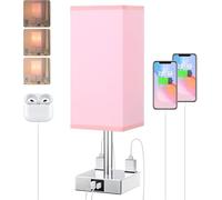 KKXXYQFC Touch- Table Lamp, Dimmable, with Charging Port Power Socket, Bedside Tables, Pink and Silver Suitable for Living Room, Dormitory, Office,
