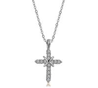 KKXXYQFC Trendy Cross Pendant Necklace with Rose For Women Valentine's Day Casual Daily Jewelry present