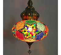 KKXXYQFC Turkish Ceiling Pendant Light,Multicolor Mosaic Lantern Pendant Lamp Handmade Moroccan Hanging Light Bohemian Style Chandelier for Bedroom Bar Stained Glass Lamp W10 H32,E14,F