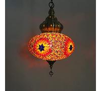 KKXXYQFC Turkish Ceiling Pendant Light,Multicolor Mosaic Lantern Pendant Lamp Handmade Moroccan Hanging Light Bohemian Style Chandelier for Bedroom Bar Stained Glass Lamp W10 H32,E14,A