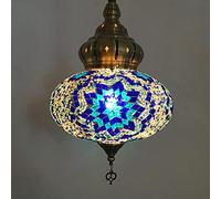 KKXXYQFC Turkish Ceiling Pendant Light,Multicolor Mosaic Lantern Pendant Lamp Handmade Moroccan Hanging Light Bohemian Style Chandelier for Bedroom Bar Stained Glass Lamp W10 H32,E14,I