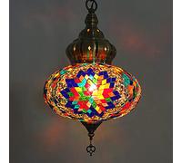 KKXXYQFC Turkish Ceiling Pendant Light,Multicolor Mosaic Lantern Pendant Lamp Handmade Moroccan Hanging Light Bohemian Style Chandelier for Bedroom Bar Stained Glass Lamp W10 H32,E14,E
