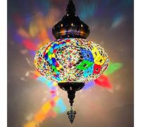 KKXXYQFC Turkish Pendant Lamp,Multicolor Mosaic Lantern Ceiling Pendant Light Handmade Moroccan Hanging Light Bohemian Style Chandelier for Bedroom Bar Stained Glass Lamp W10 H32,E14,K