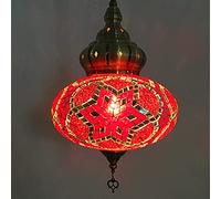 KKXXYQFC Turkish Pendant Lamp,Multicolor Mosaic Lantern Ceiling Pendant Light Handmade Moroccan Hanging Light Bohemian Style Chandelier for Bedroom Bar Stained Glass Lamp W10 H32,E14,B