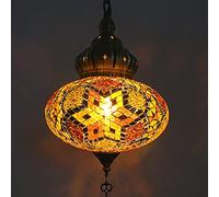KKXXYQFC Turkish Pendant Lamp,Multicolor Mosaic Lantern Ceiling Pendant Light Handmade Moroccan Hanging Light Bohemian Style Chandelier for Bedroom Bar Stained Glass Lamp W10 H32,E14,D