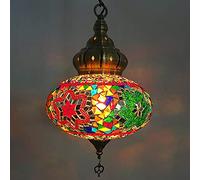 KKXXYQFC Turkish Pendant Lamp,Multicolor Mosaic Lantern Ceiling Pendant Light Handmade Moroccan Hanging Light Bohemian Style Chandelier for Bedroom Bar Stained Glass Lamp W10 H32,E14,M