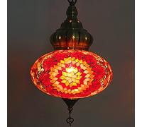 KKXXYQFC Turkish Pendant Lamp,Multicolor Mosaic Lantern Ceiling Pendant Light Handmade Moroccan Hanging Light Bohemian Style Chandelier for Bedroom Bar Stained Glass Lamp W10 H32,E14,C