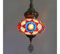 KKXXYQFC Turkish Pendant Lamp,Multicolor Mosaic Lantern Ceiling Pendant Light Handmade Moroccan Hanging Light Bohemian Style Chandelier for Bedroom Bar Stained Glass Lamp W10 H32,E14,L