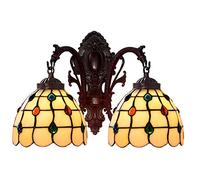 KKXXYQFC Wall Lamps Sconces Baroque Glazed Style Backdrop Bedside Balcony Color Lighting for Home Corridor Bedroom,Double Head-Single Head(Double Head)