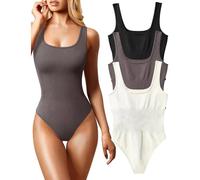 KKXXYQFC Women Body Compression Bodysuit Shapewear Tummy Control Ribbed Sleeveless Control Sculpting 3 Pcs