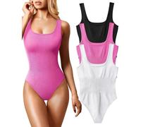 KKXXYQFC Women Body Compression Bodysuit Shapewear Tummy Control Ribbed Sleeveless Control Sculpting 3 Pcs