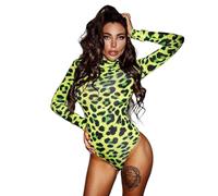 KKXXYQFC Women Long Sleeve Leopard Skin Prinetd Bodysuit Neon Green Streetwear Jumpsuit Skinny Leopard Tops Fashion Rompers