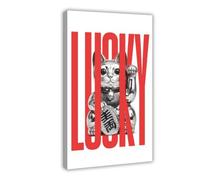 KLAFVE Lucky Cat Typography Poster Canvas Poster for Bedroom Decor Gift | Frame-style, Multiple sizes, Multiple frame styles, Wall Art, Decor Picture, Dorm Room Decor