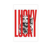KLAFVE Lucky Cat Typography Poster Canvas Poster for Living Room Decor Gift | Unframe-style, Multiple sizes, Multiple frame styles, Wall Art, Decor Paintings, Home Decor