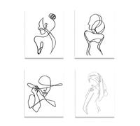 klahh 4 Pcs Minimalist Line Art Prints Abstract Line Art Prints Black White Face Drawing Paintings Picture Hanging Kit for Bedroom Living Room