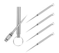 klahh 4 Pcs Portable Mini Toothpicks Holder Metal Pocket Toothpick Metal Toothpicks with Keychain for Camping Traveling Home Outdoor Picnic